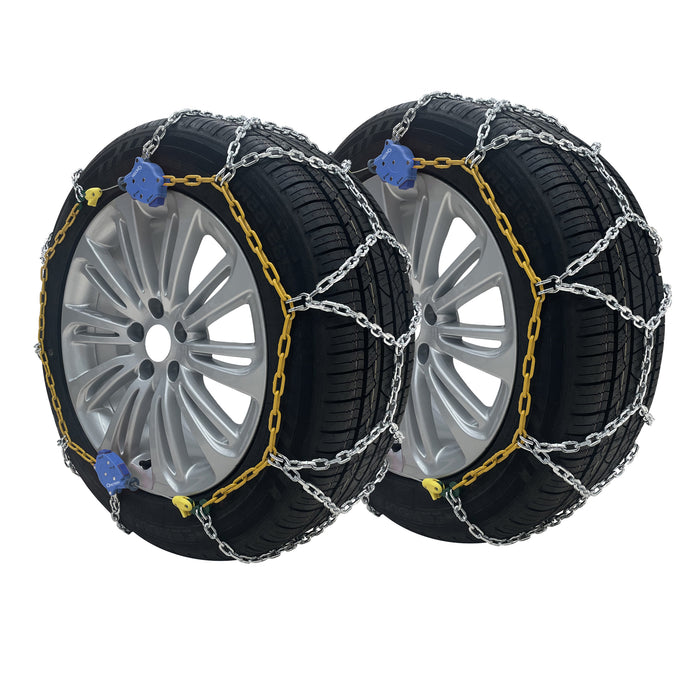 Set of 2 Passenger Car Snow Chains with Tensioner fits Tire Size 205/70R16 215/65R16 225/75R14 235/45R18 245/45R17 255/60R14