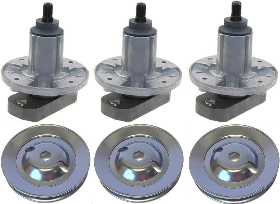 Spindle and pulley assembly for John Deere L120 L130 48-inch lawn mowers GY20785 M155979 3-Pack