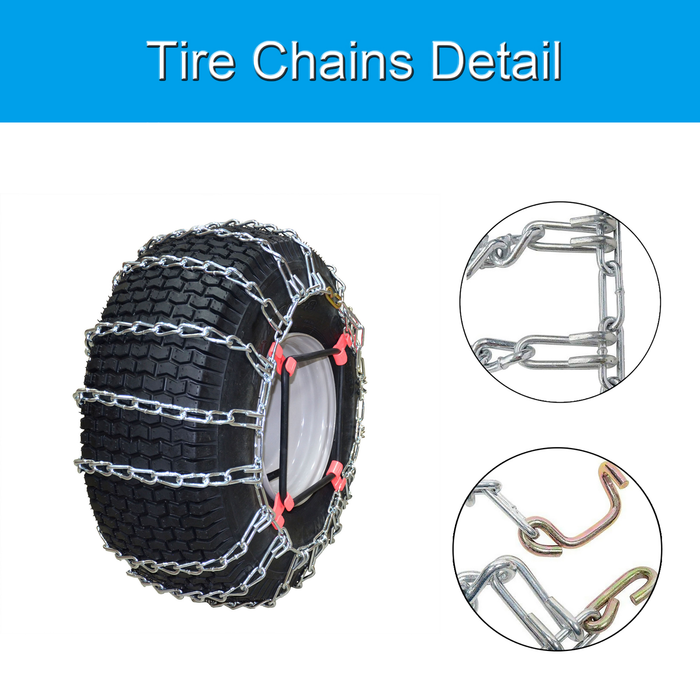 Set of Two Snow Chain with Tensioners for Tire size 16x6.5x8 2-Link spacing